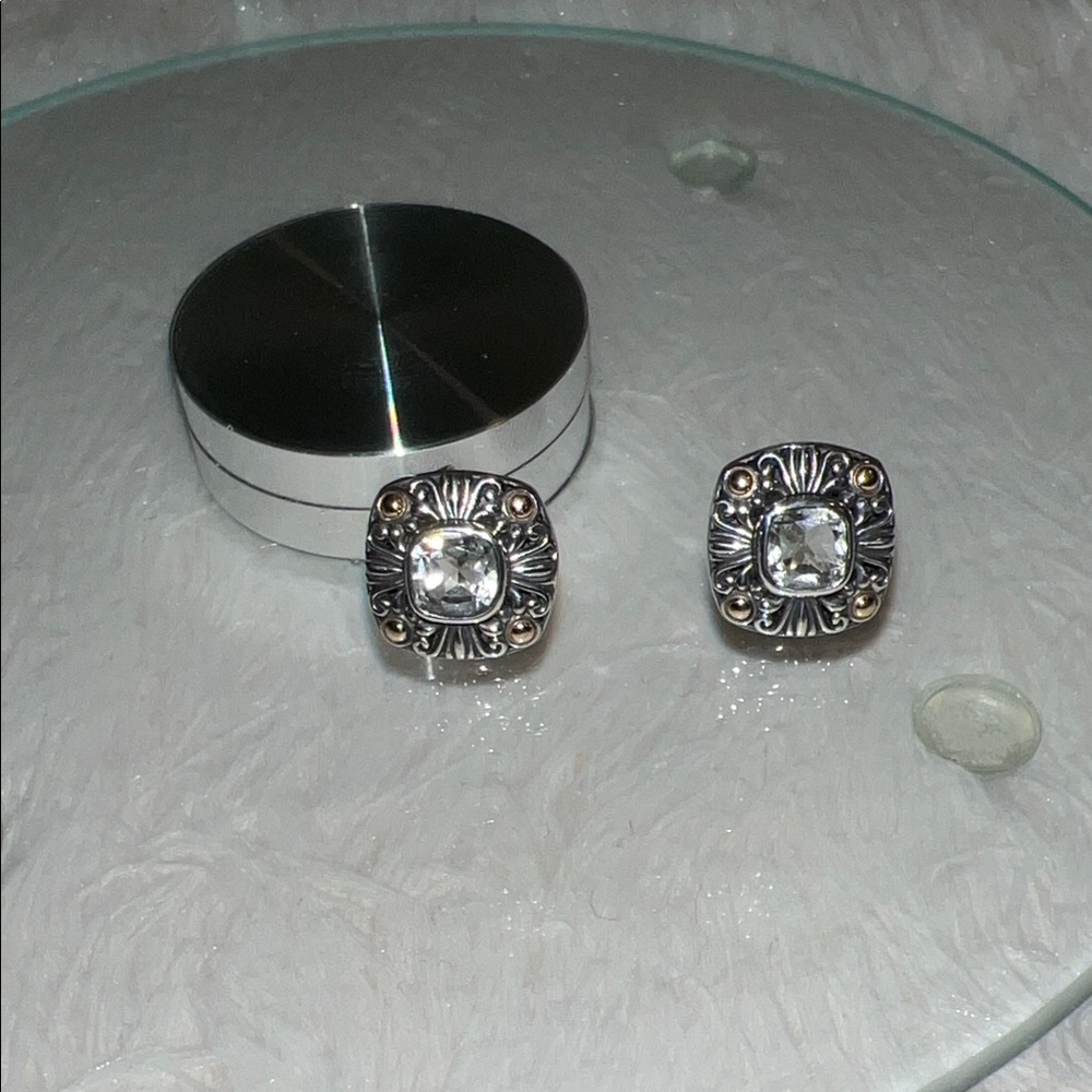 Luxury Sterling Silver and 18K Gold Earrings with Genuine Topaz